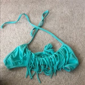 Turquoise fringe bathing suit top